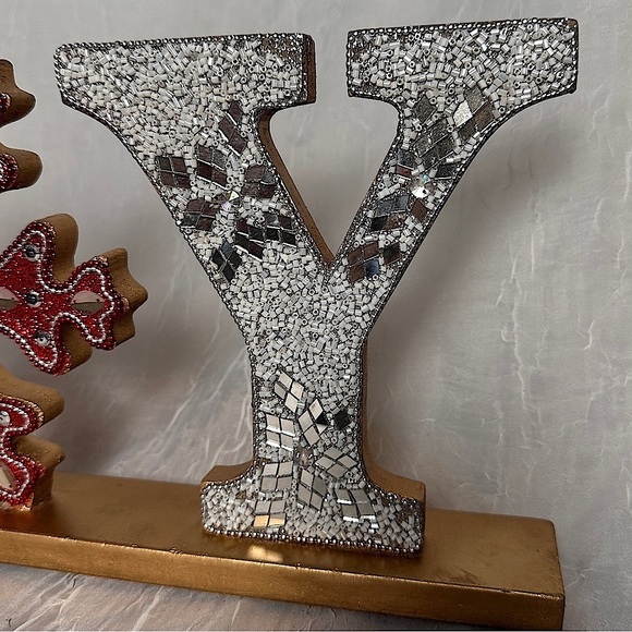 Tribal Design Beaded Christmas Joy Seasonal Holiday home Decor Sign Table Accent - Picture 8 of 16